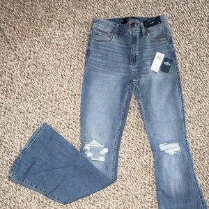 Hollister Light Wash Flare Jeans with Knee Rips